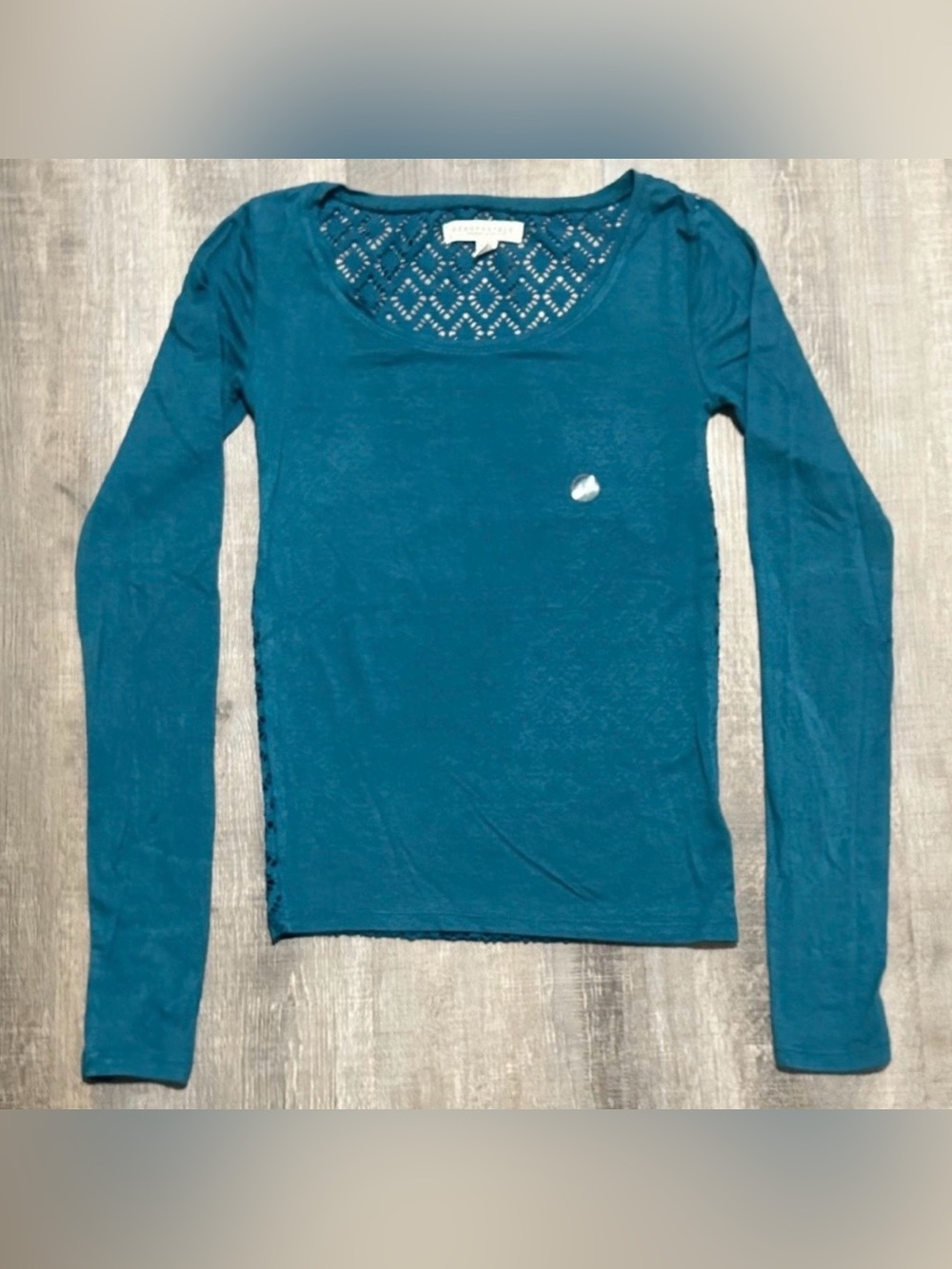 New Women’s Junior’s XS Teal Open Weave Back Long Sleeve Top